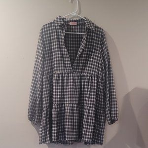 Long sleeve plaid baby doll dress (grey)